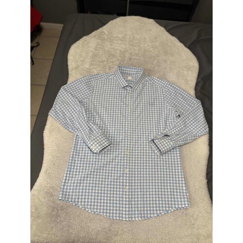 Mizzen & Main Performance Menswear Shirt Size XL Trim Fit Blue White Check